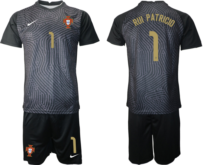 Men 2021 European Cup Portugal black goalkeeper #1 Soccer Jerseys->customized soccer jersey->Custom Jersey